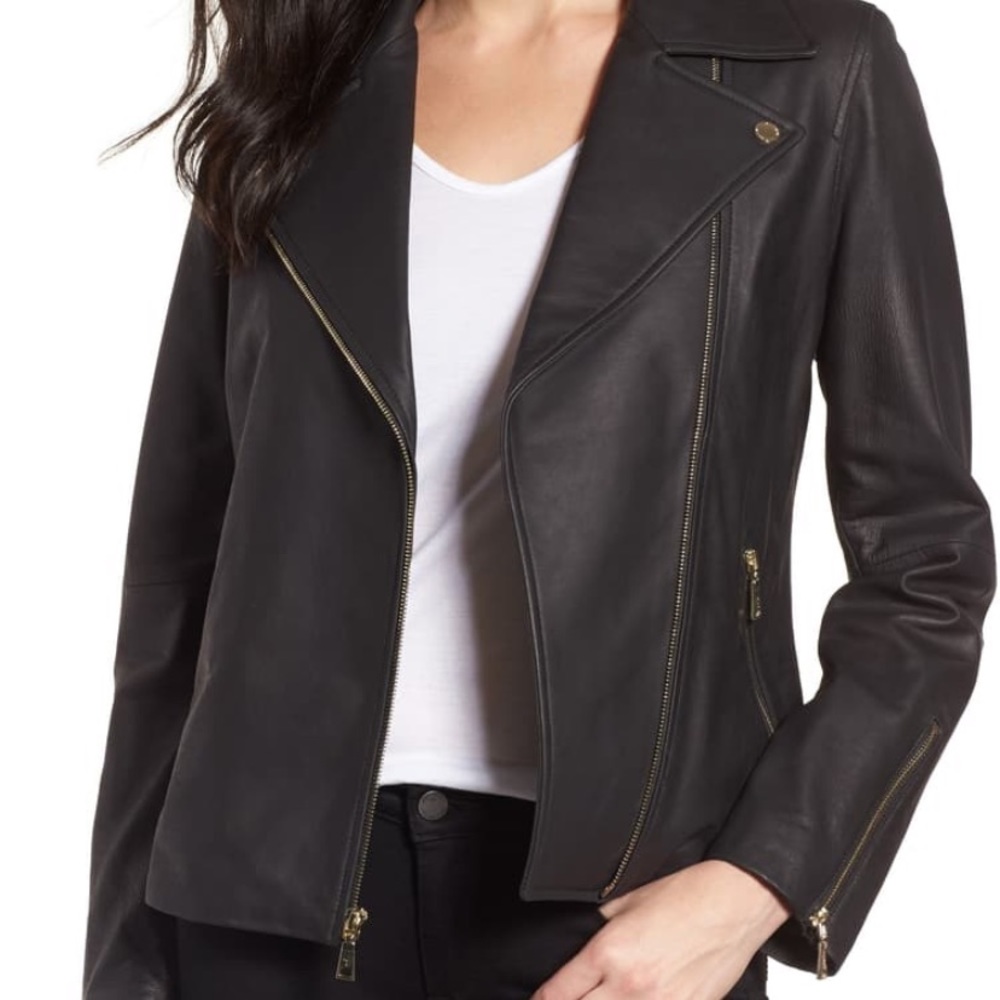 NW TAHARI Black Leather Moto Jacket